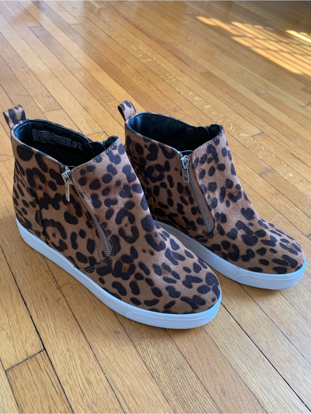 Leopard Print Wedge Sneaker Booties - Brown, Memory Foam